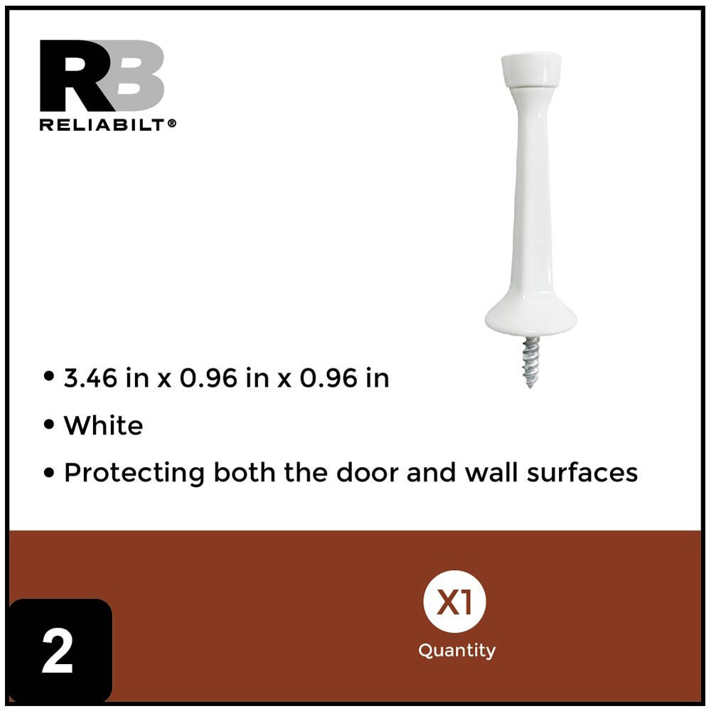slide 5 of 6, RELIABILT 3-7/10-in White Rigid Door Stop, 1 ct