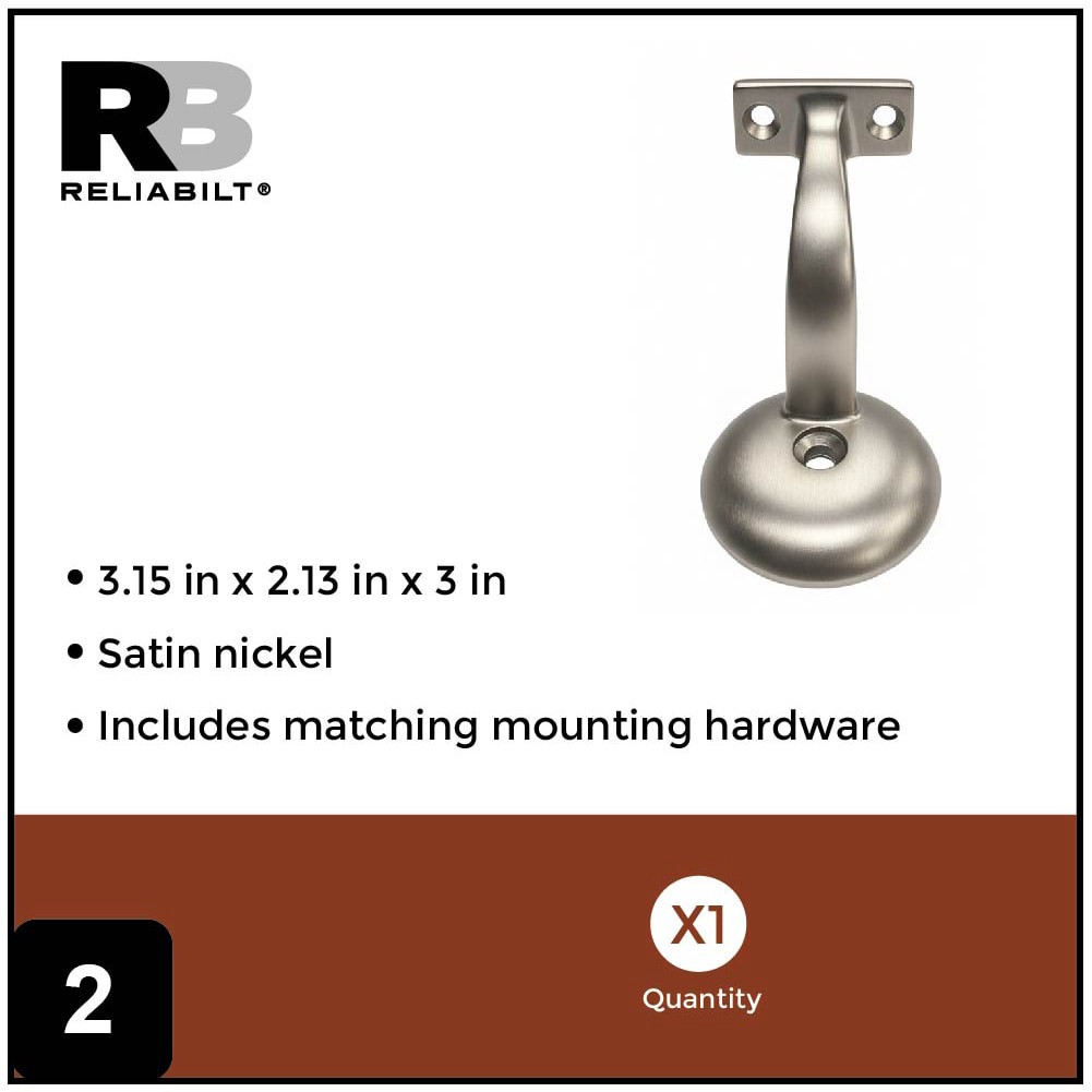 slide 2 of 6, RELIABILT 2.125-in x 3-in Satin Nickel Painted Zinc alloy Interior Handrail bracket, 1 ct