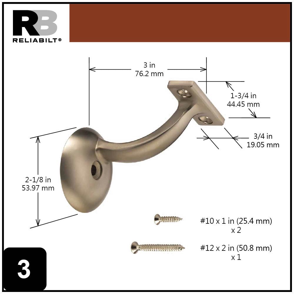 slide 3 of 6, RELIABILT 2.125-in x 3-in Satin Nickel Painted Zinc alloy Interior Handrail bracket, 1 ct