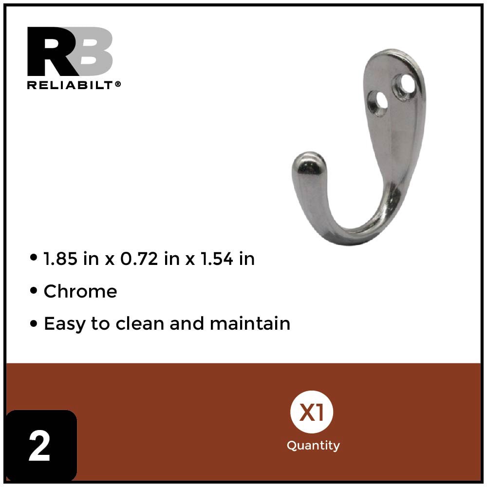 slide 2 of 6, RELIABILT Robe hooks Polished Chrome Single-Hook Wall Mount Towel Hook, 1 ct
