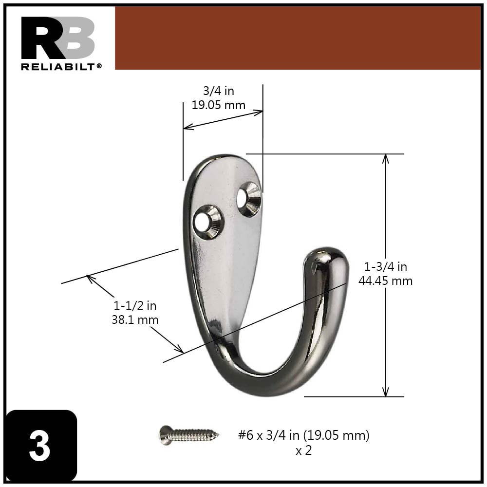 slide 3 of 6, RELIABILT Robe hooks Polished Chrome Single-Hook Wall Mount Towel Hook, 1 ct