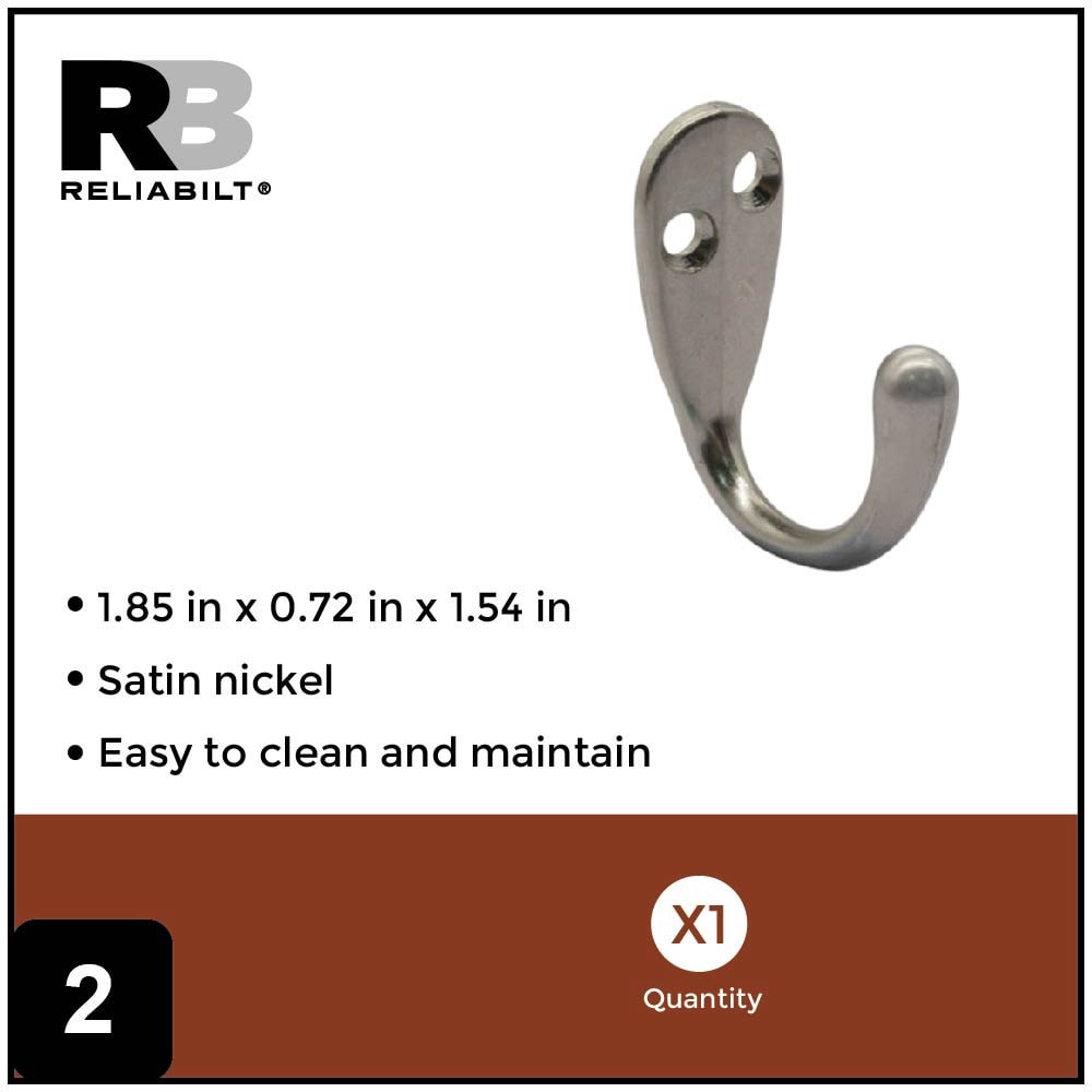 slide 2 of 6, RELIABILT Robe hooks Satin Nickel Single-Hook Wall Mount Towel Hook, 1 ct