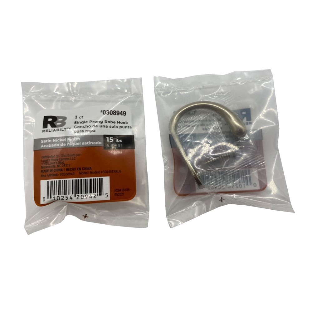 slide 3 of 5, RELIABILT Robe hooks Satin Nickel Single-Hook Wall Mount Towel Hook, 1 ct