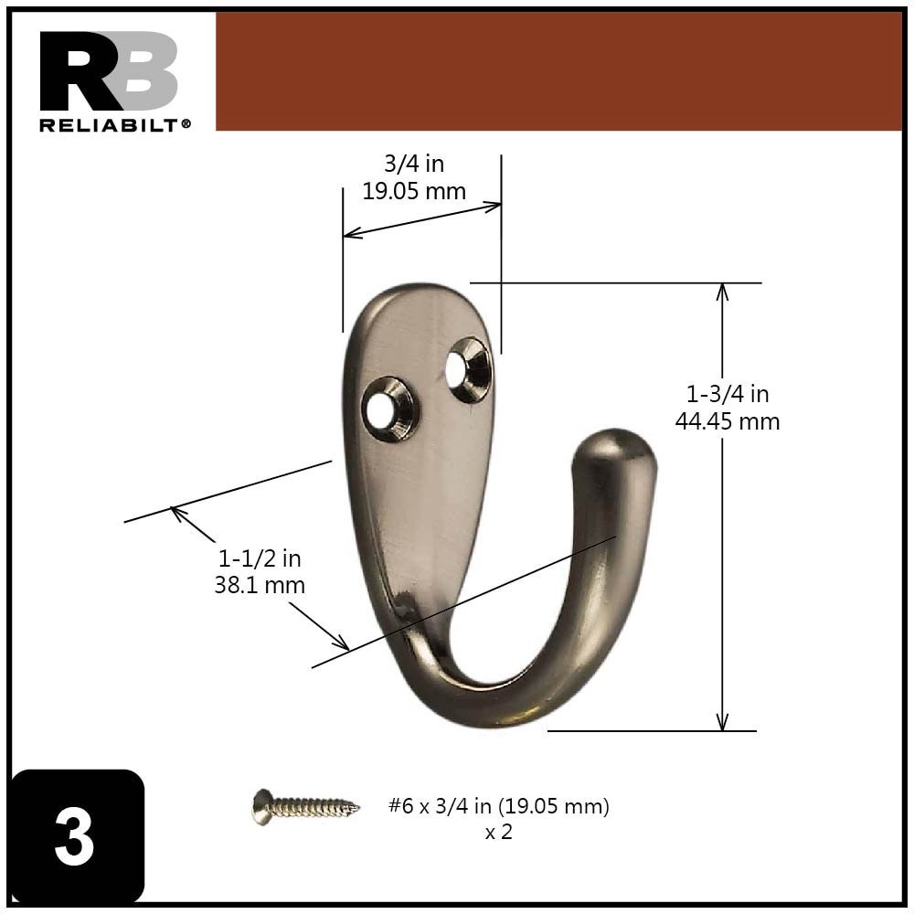slide 3 of 6, RELIABILT Robe hooks Satin Nickel Single-Hook Wall Mount Towel Hook, 1 ct