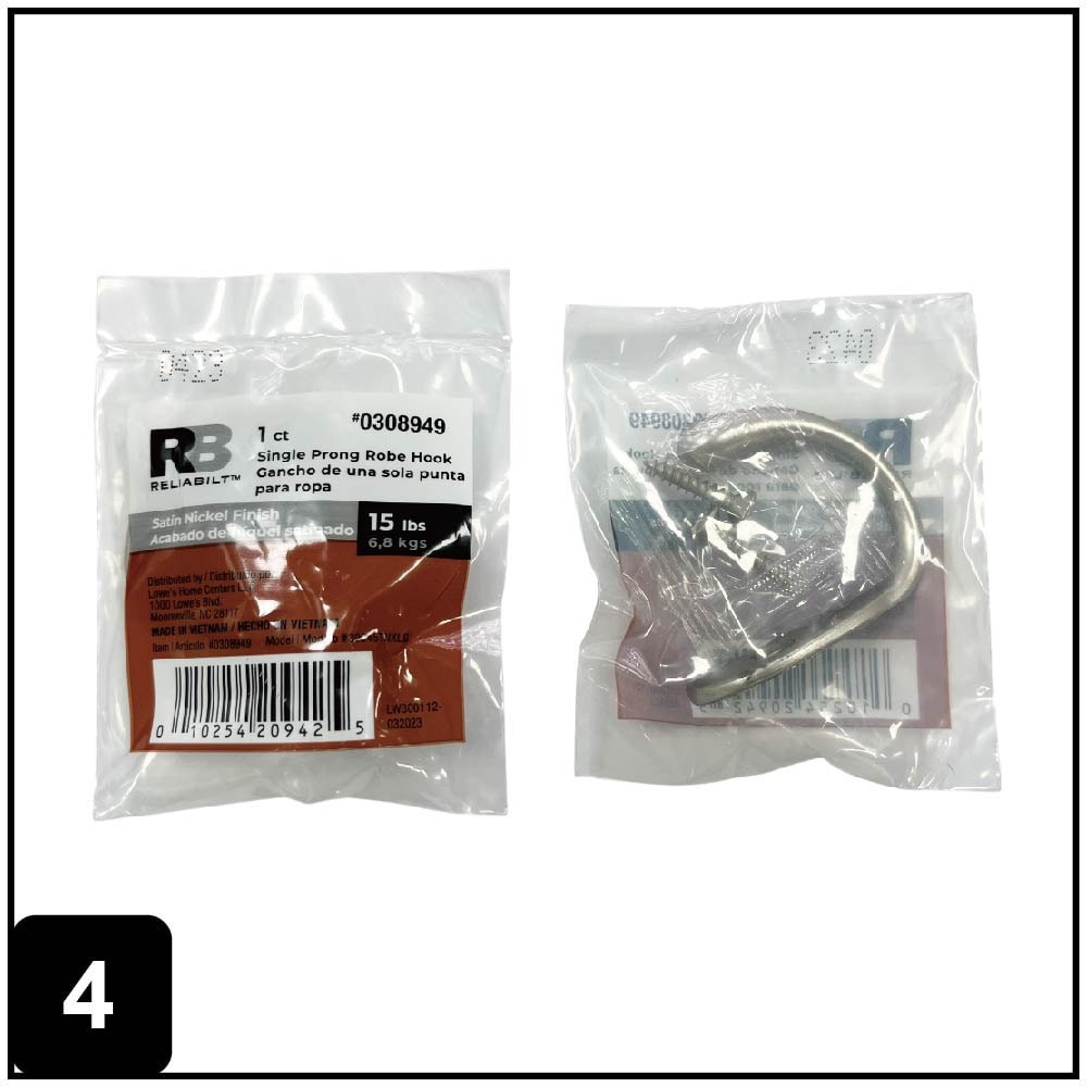 slide 4 of 6, RELIABILT Robe hooks Satin Nickel Single-Hook Wall Mount Towel Hook, 1 ct