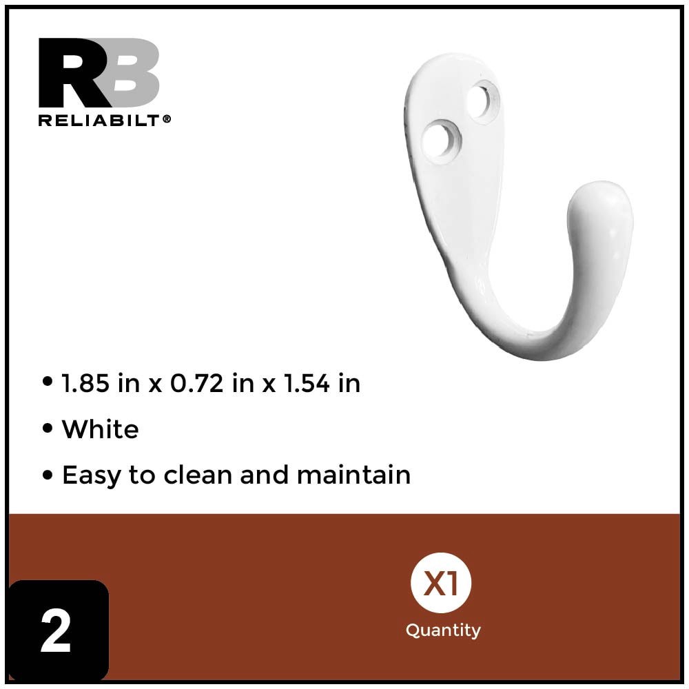 slide 2 of 6, RELIABILT Robe hooks White Single-Hook Wall Mount Towel Hook, 1 ct
