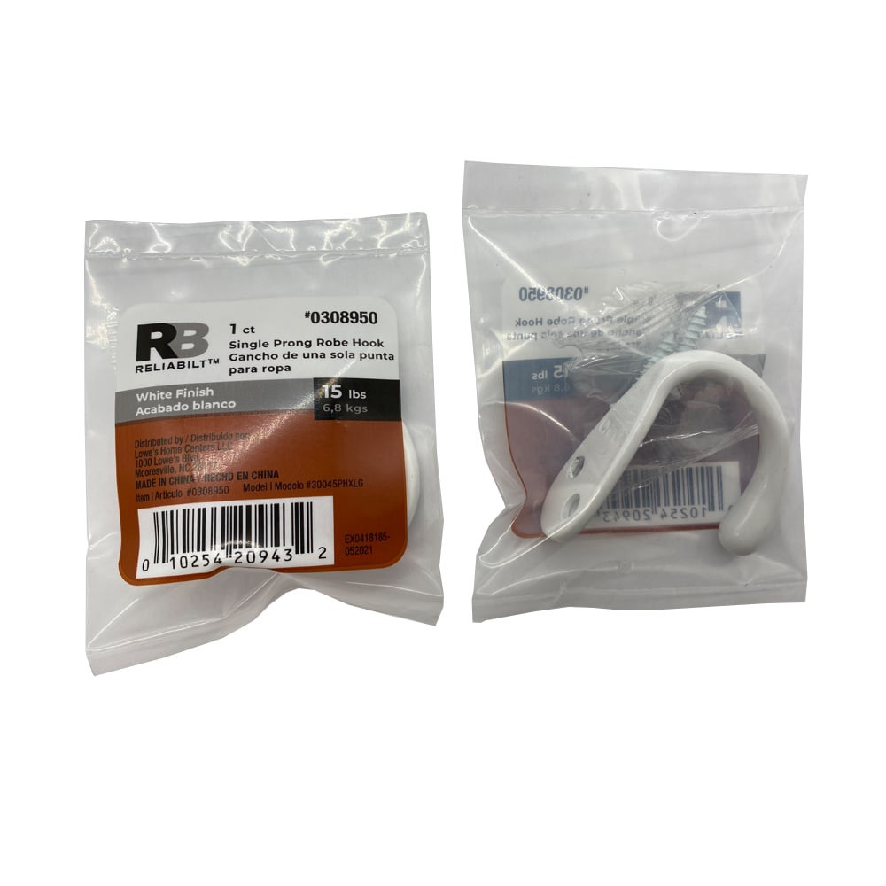 slide 3 of 5, RELIABILT Robe hooks White Single-Hook Wall Mount Towel Hook, 1 ct