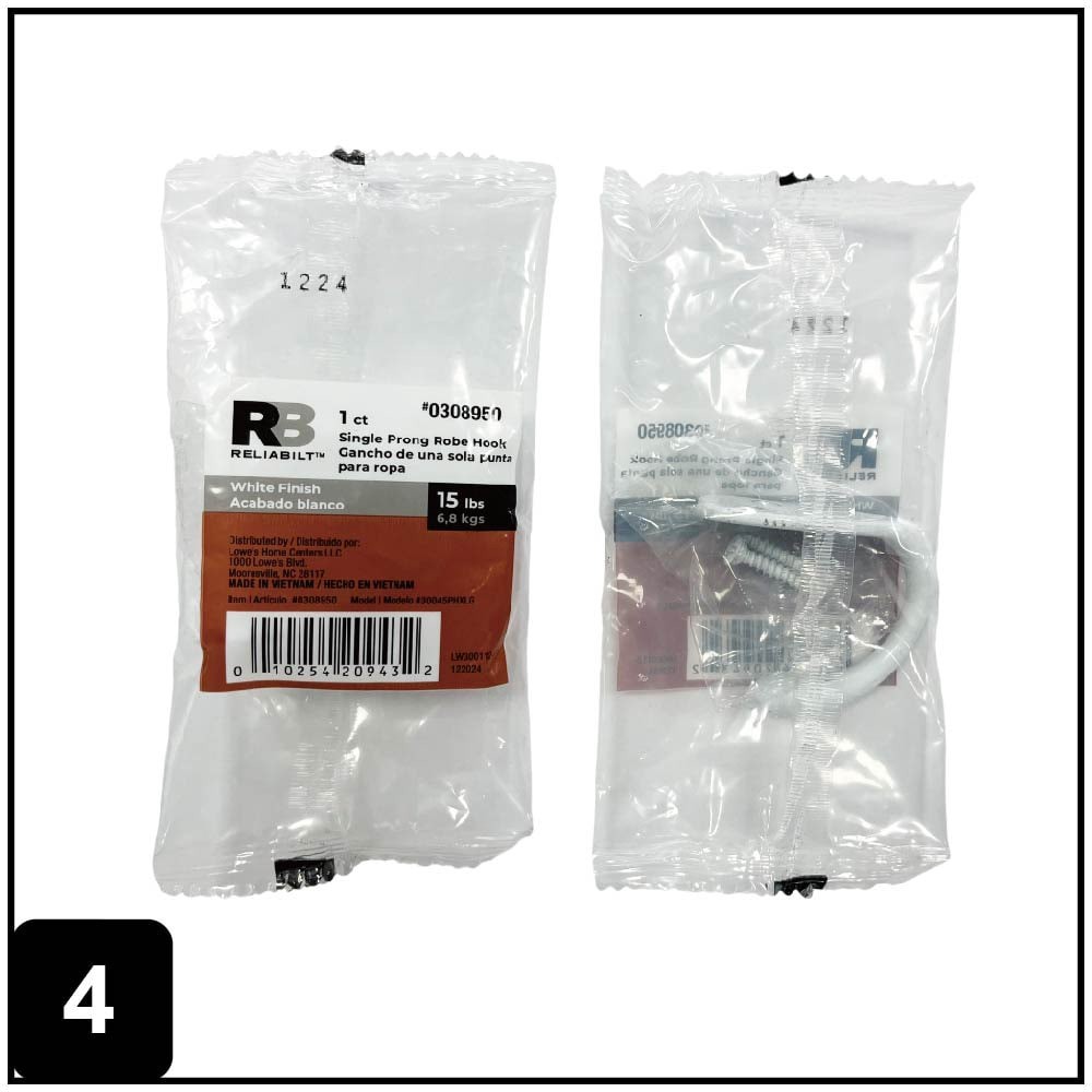 slide 4 of 6, RELIABILT Robe hooks White Single-Hook Wall Mount Towel Hook, 1 ct