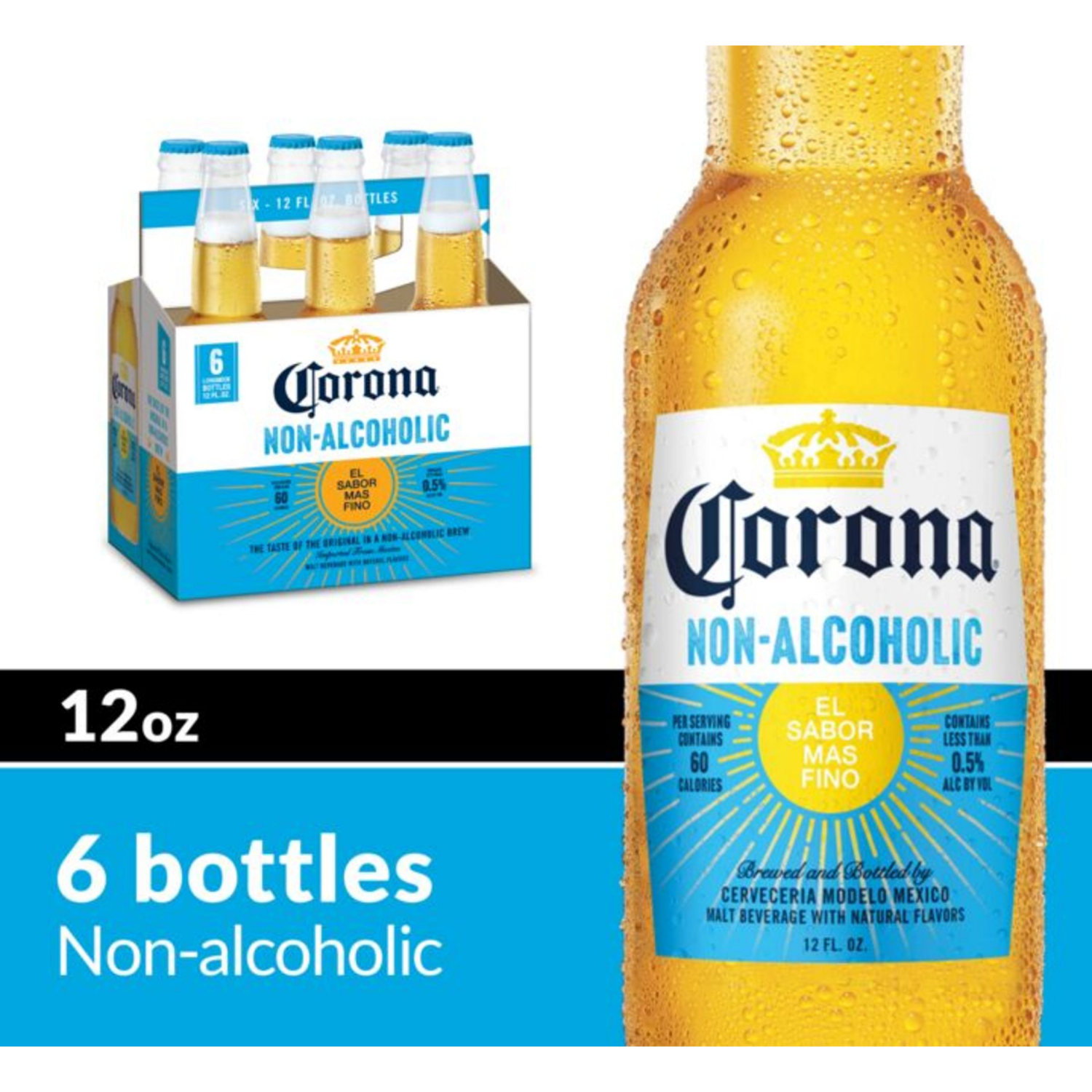 slide 3 of 8, Corona Non-Alcoholic Malt Beverage Mexican Brew, 6 pk 12 fl oz Bottles, less than 0.5% ABV, 6 ct