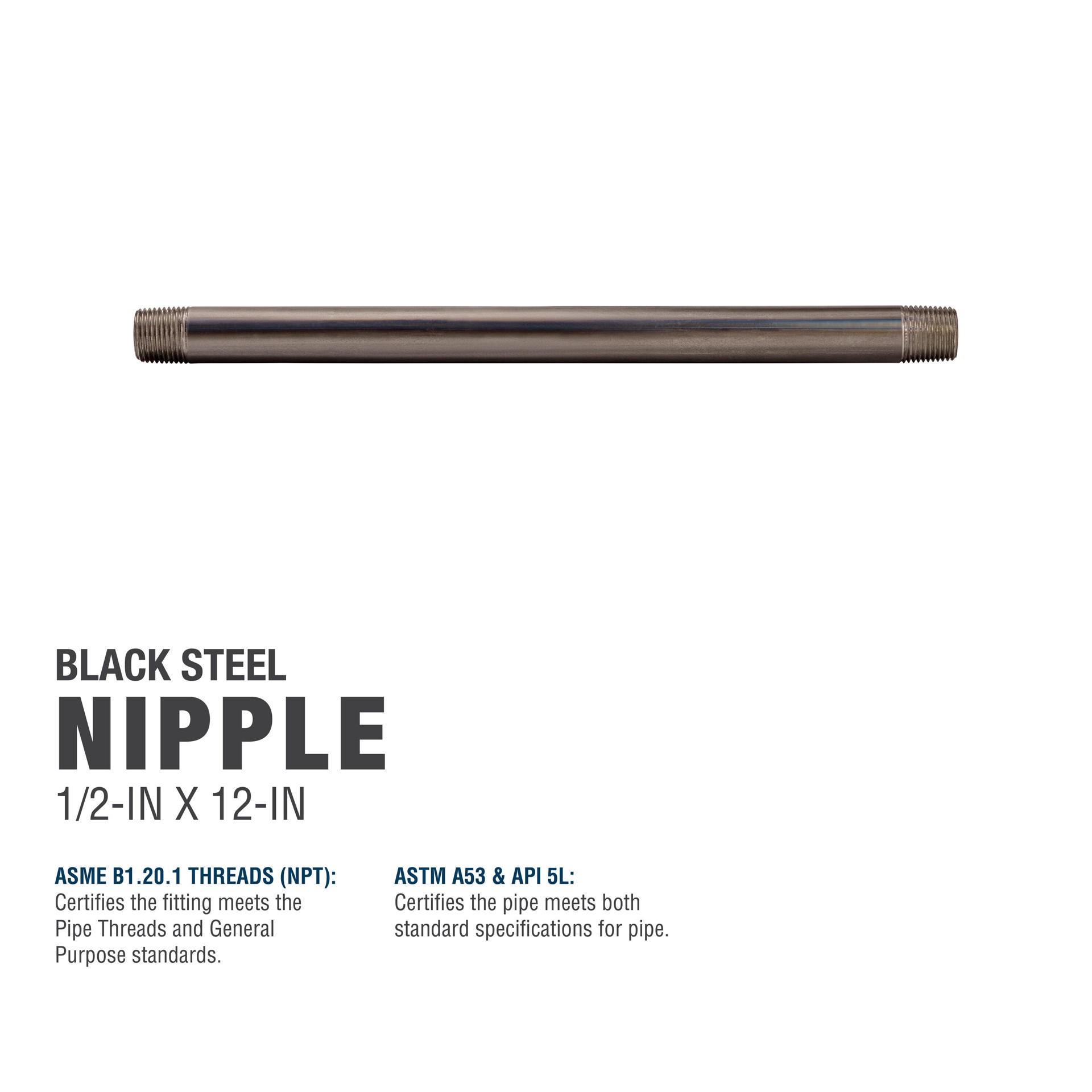 slide 6 of 6, RELIABILT 1/2-in x 12-in Black Steel Nipple, 1 ct