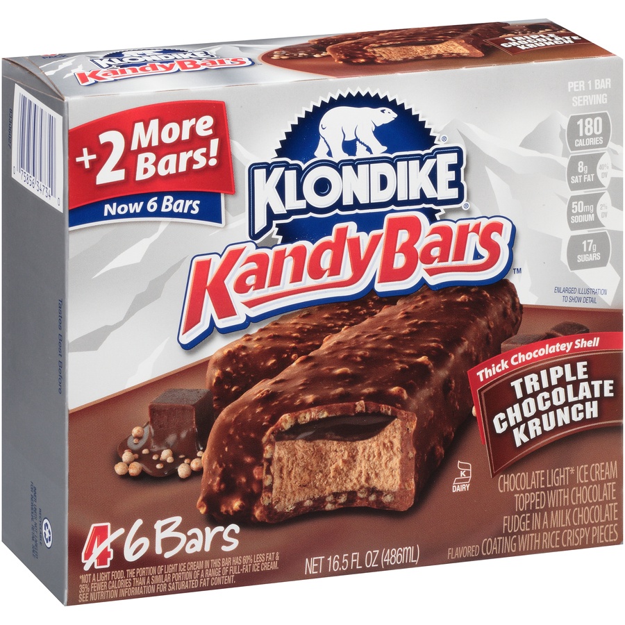 slide 2 of 8, Klondike Kandy Bars Triple Chocolate Krunch Ice Cream Bars 6 ct Box, 16.5 fl oz