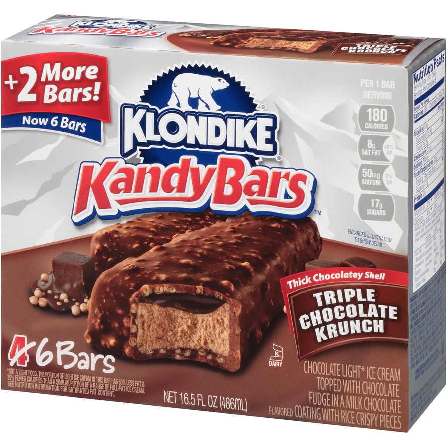 slide 3 of 8, Klondike Kandy Bars Triple Chocolate Krunch Ice Cream Bars 6 ct Box, 16.5 fl oz