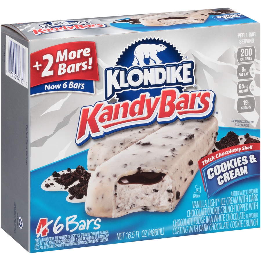 slide 2 of 8, Klondike Kandy Bars Cookies & Cream Ice Cream Bars 6 ct Box, 16.5 fl oz