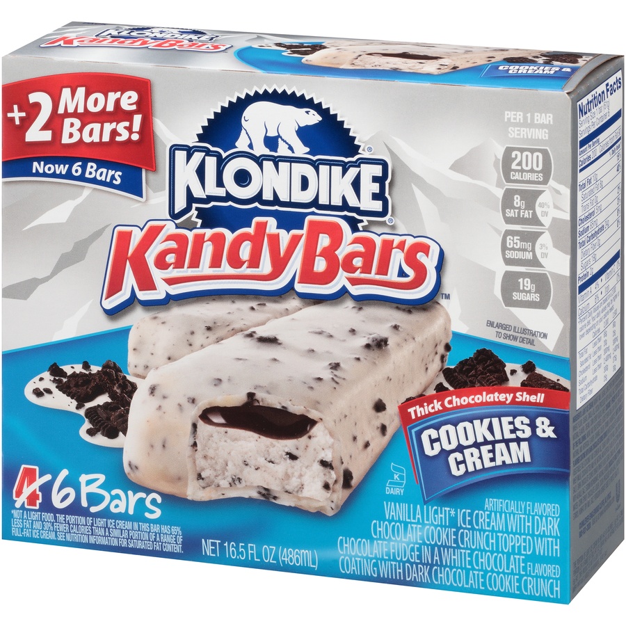 slide 3 of 8, Klondike Kandy Bars Cookies & Cream Ice Cream Bars 6 ct Box, 16.5 fl oz