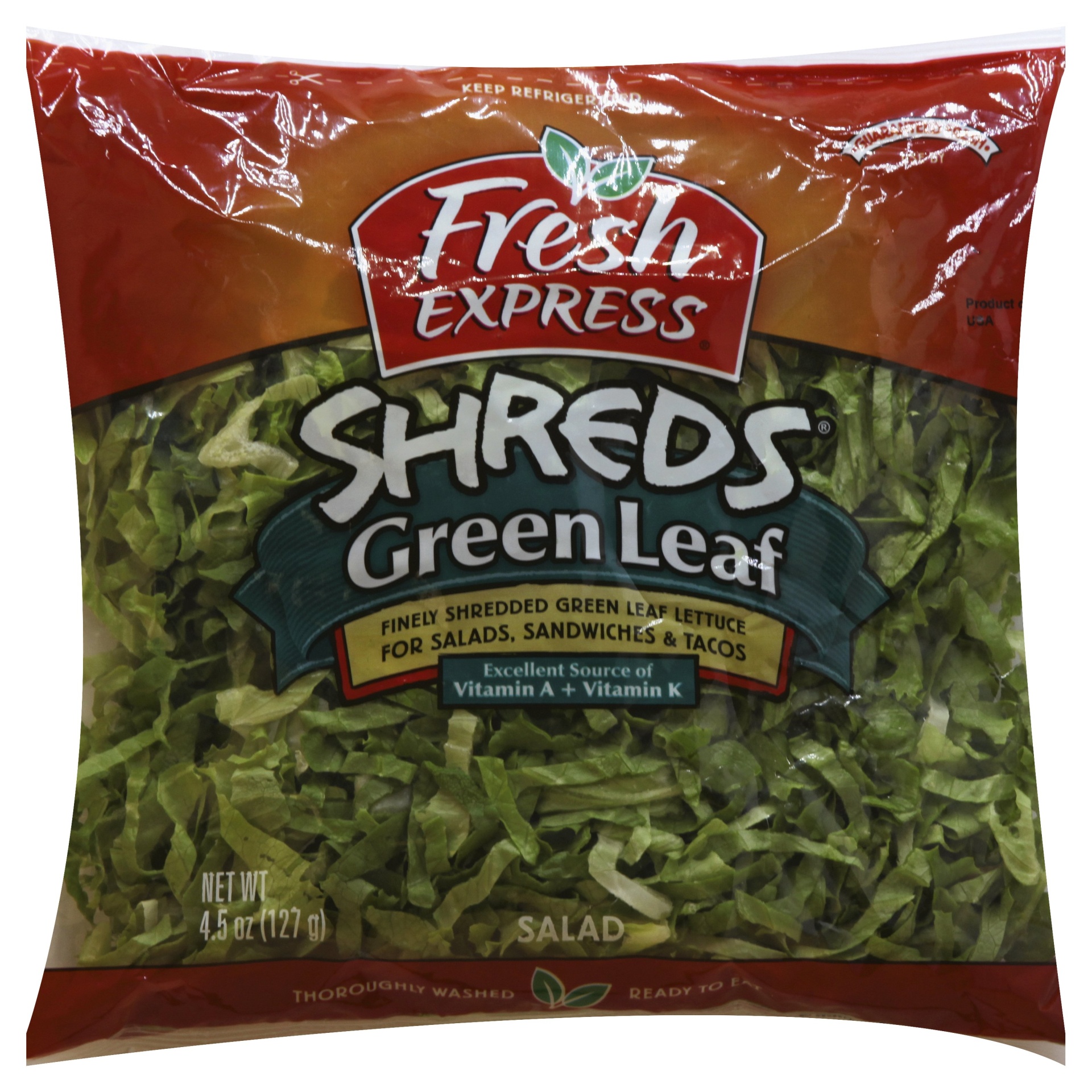 slide 1 of 1, Fresh Express Shreds Green Leaf Lettuce, 4.5 oz