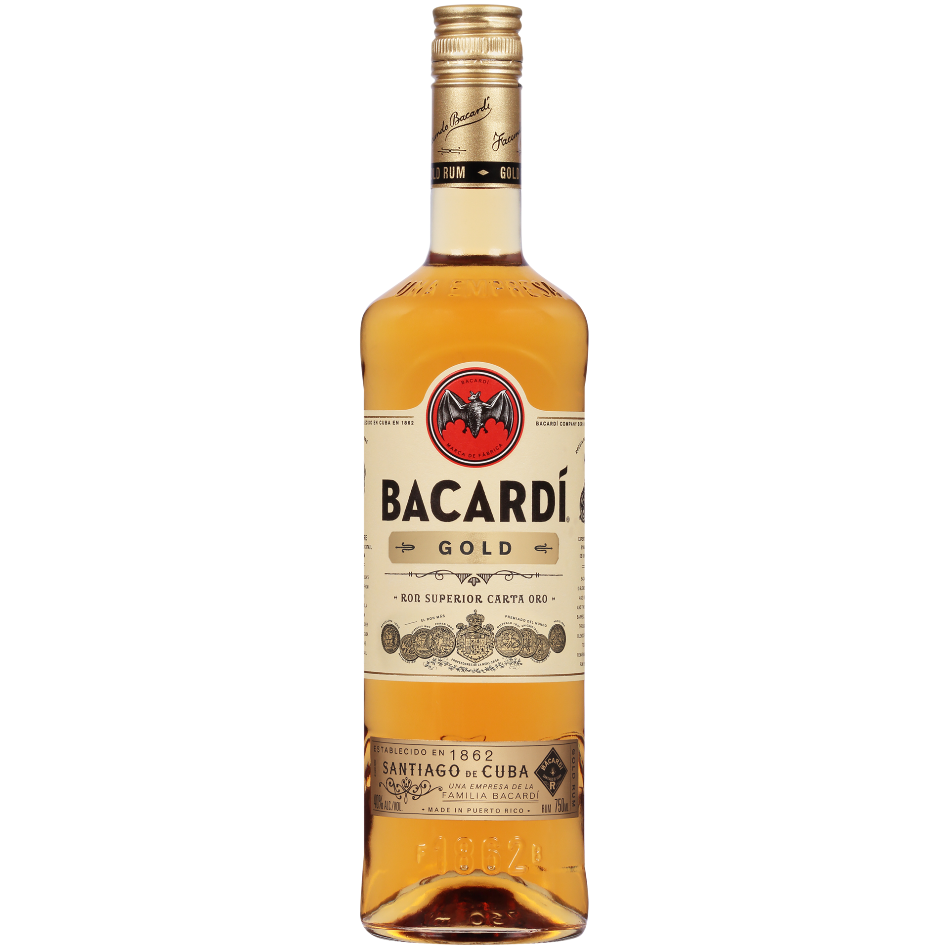 slide 4 of 5, Bacardí Bacardi Gold Rum, Gluten Free 40% 75Cl/750Ml, 750 ml