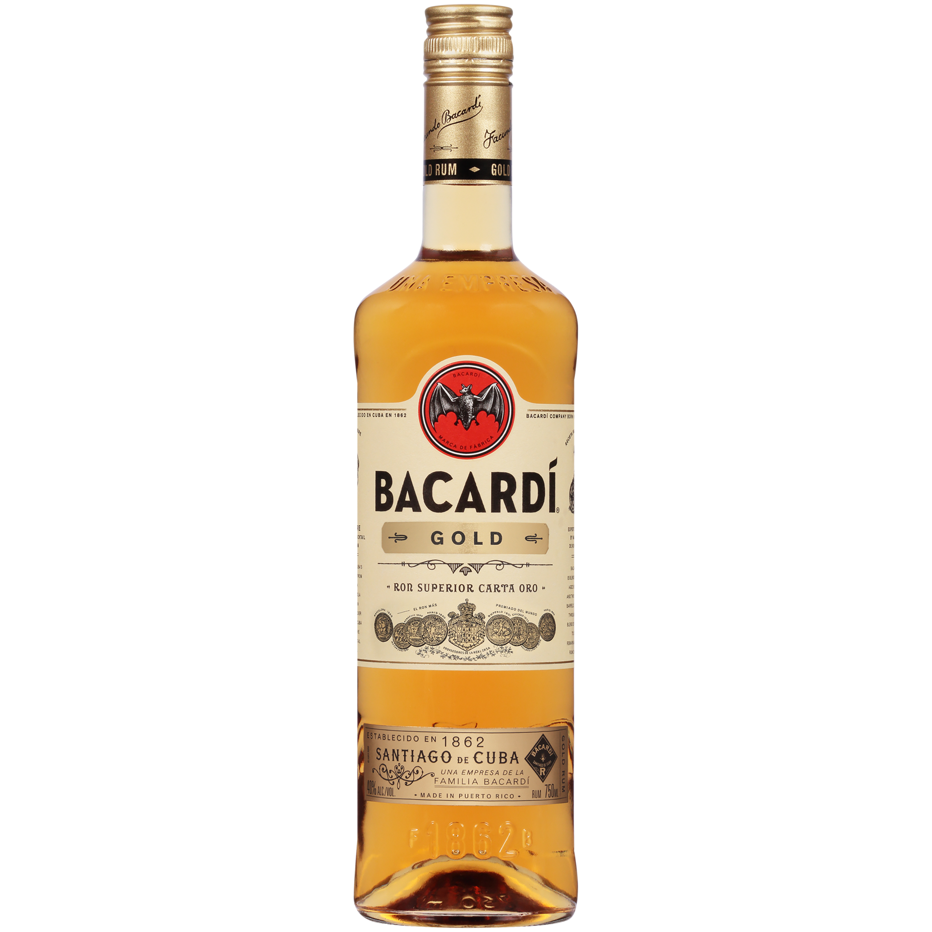 slide 3 of 5, Bacardí Bacardi Gold Rum, Gluten Free 40% 75Cl/750Ml, 750 ml