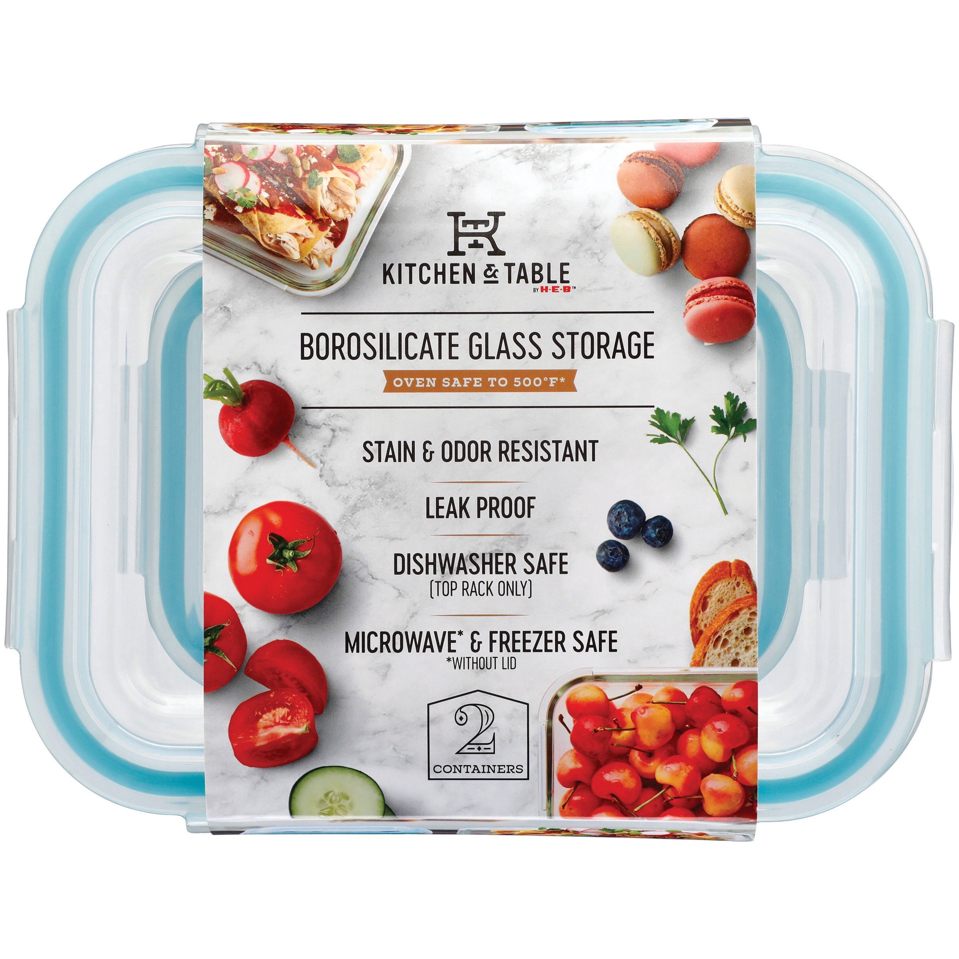 slide 1 of 1, Kitchen & Table Teal Borosilicate Rectangle Food Storage Set, 4 ct