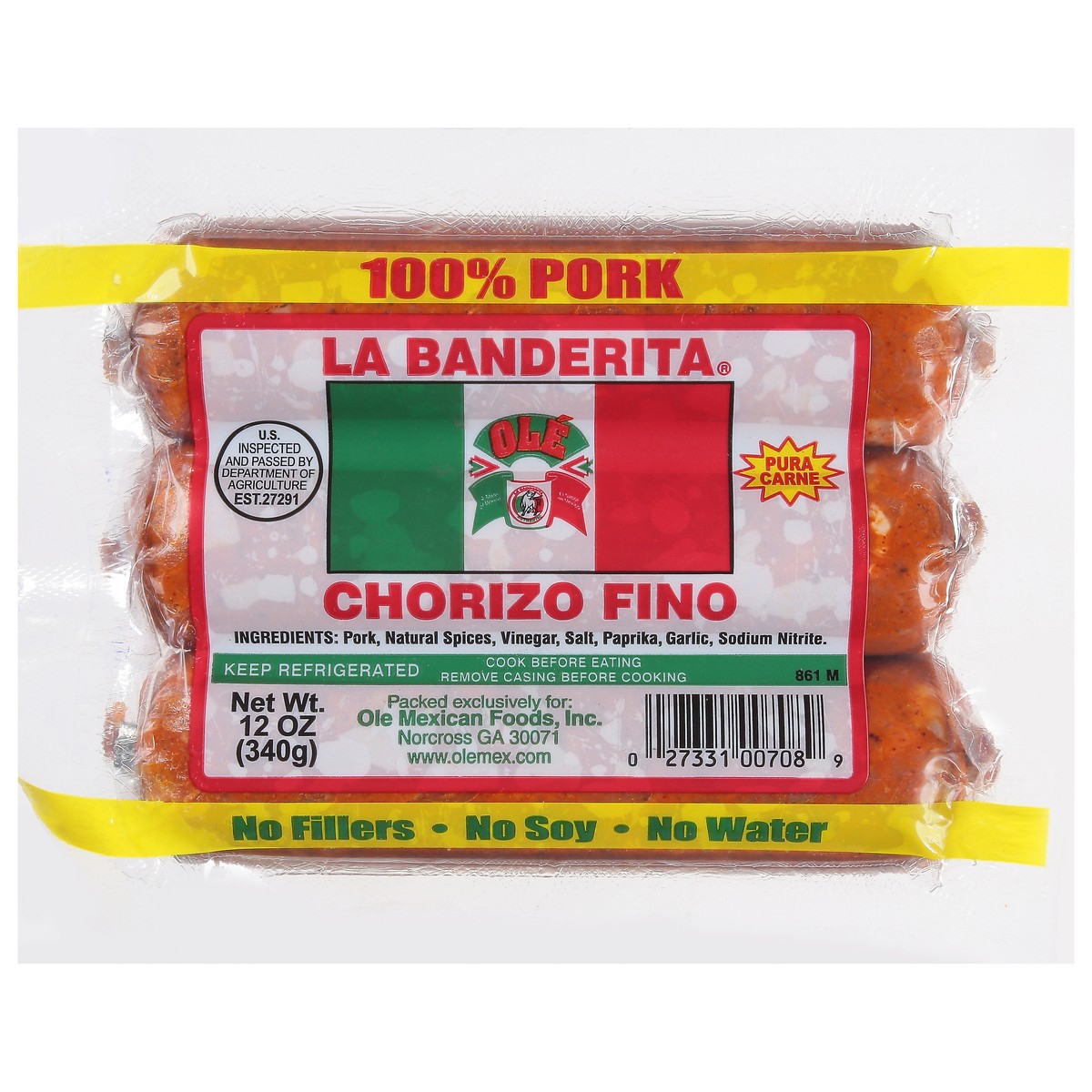 slide 1 of 5, La Banderita 100% Pork Chorizo Fino 12 oz, 12 oz
