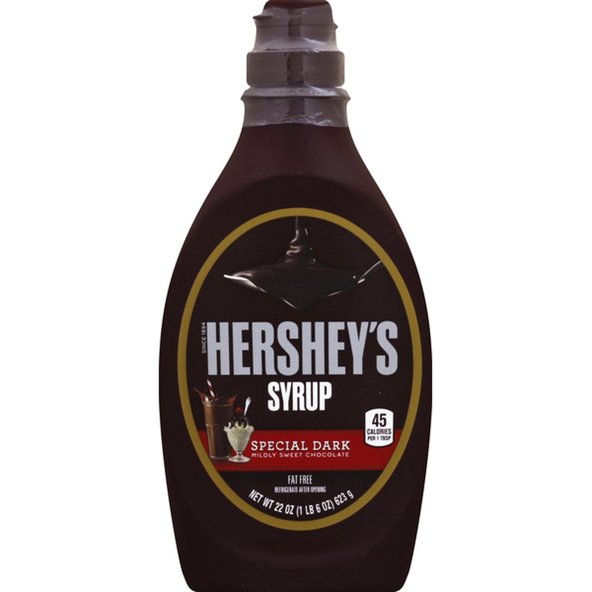 slide 1 of 1, Hershey's Syrup, Fat Free, Special Dark, 22 oz