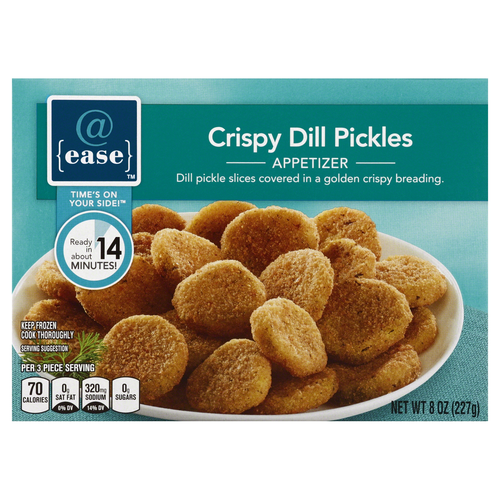 slide 1 of 1, @ease Crispy Dill Pickles Slices Covered In A Golden Crispy Breading Appetizer, 8 oz