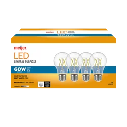 Meijer 60w Equivalent A19 Dimmable Clear Glass Filament Led Light Bulb, 4 Ct