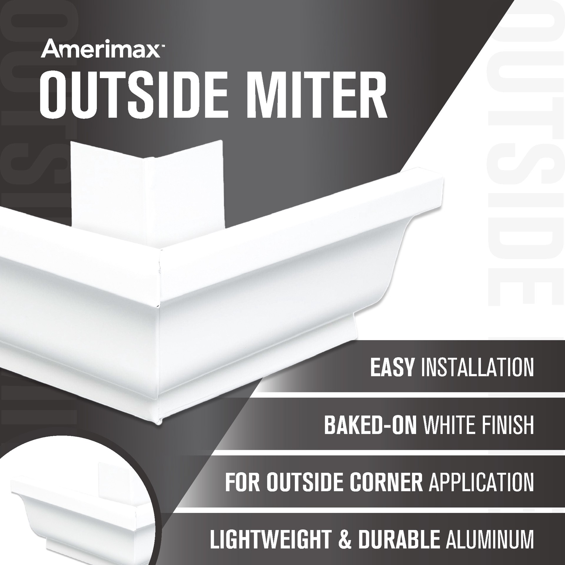 slide 4 of 5, Amerimax Professional Grade 5-in x 7.5-in White Aluminum K style Gutter outside corner, 1 ct