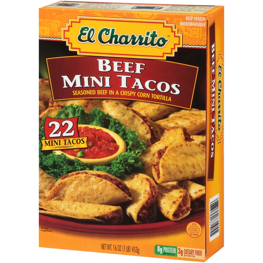 slide 3 of 8, El Charrito Beef Mini Taco, 22 ct; 16 oz