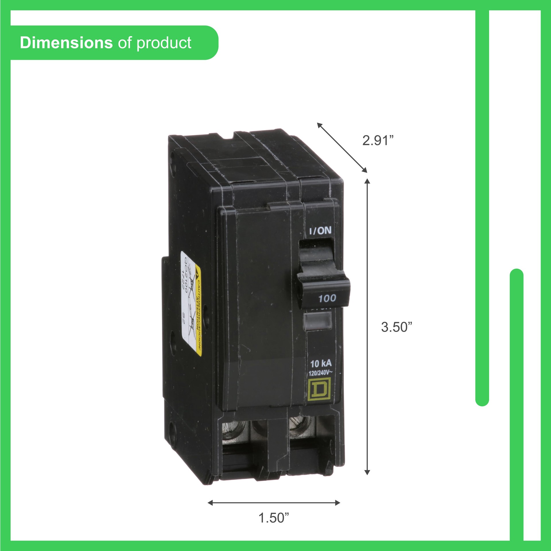 slide 3 of 5, Square D QO 100-amp 2 -Pole Standard trip Circuit Breaker, 1 ct