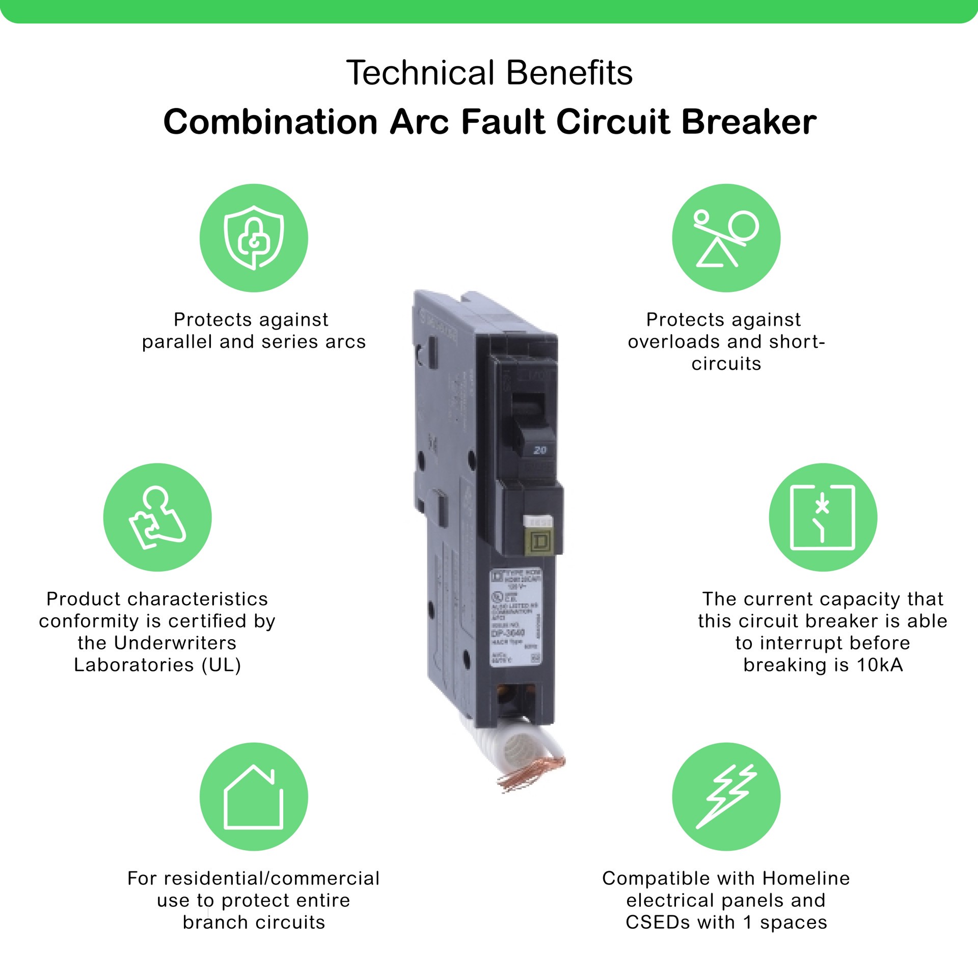 slide 3 of 6, Square D Homeline 20-amp 1 -Pole Combination arc fault Circuit Breaker, 1 ct