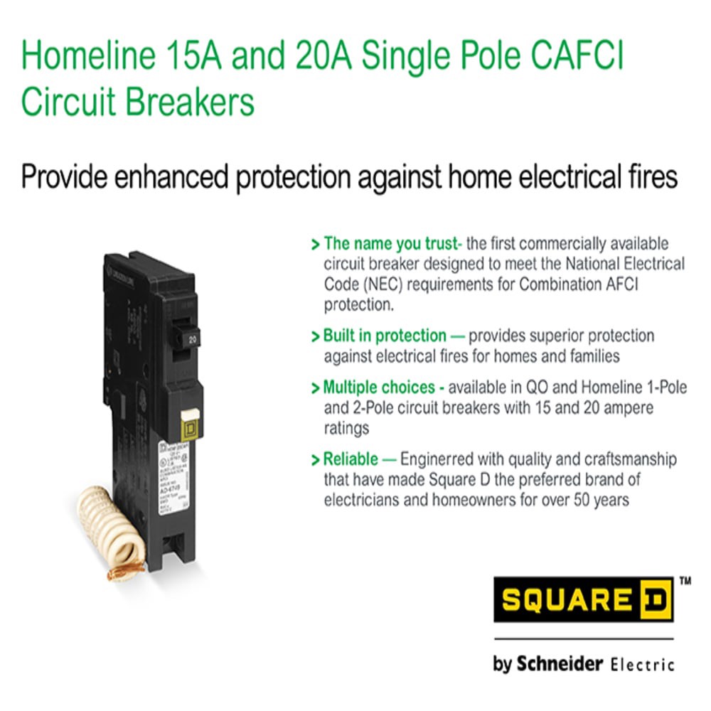 slide 6 of 6, Square D Homeline 20-amp 1 -Pole Combination arc fault Circuit Breaker, 1 ct