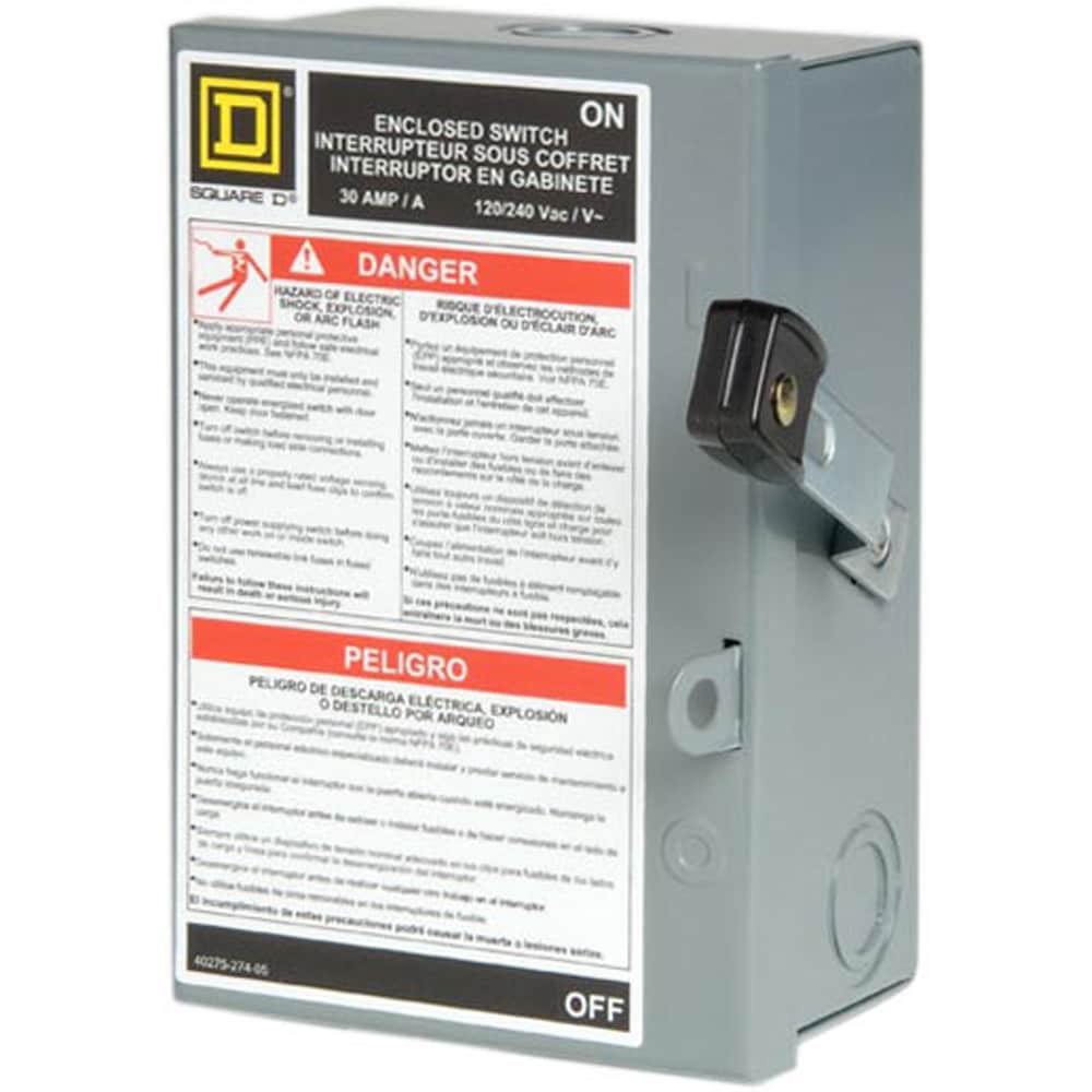 slide 6 of 6, Square D 30 Amp Single phase (120V/240V) Fusible Indoor Light-duty Safety switch Disconnect, 1 ct