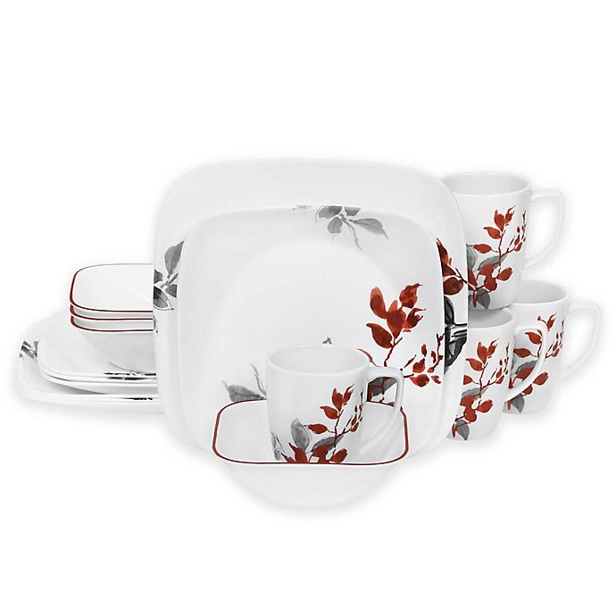 slide 1 of 3, Corelle Boutique Kyoto Leaves Square Dinnerware Set, 16 ct