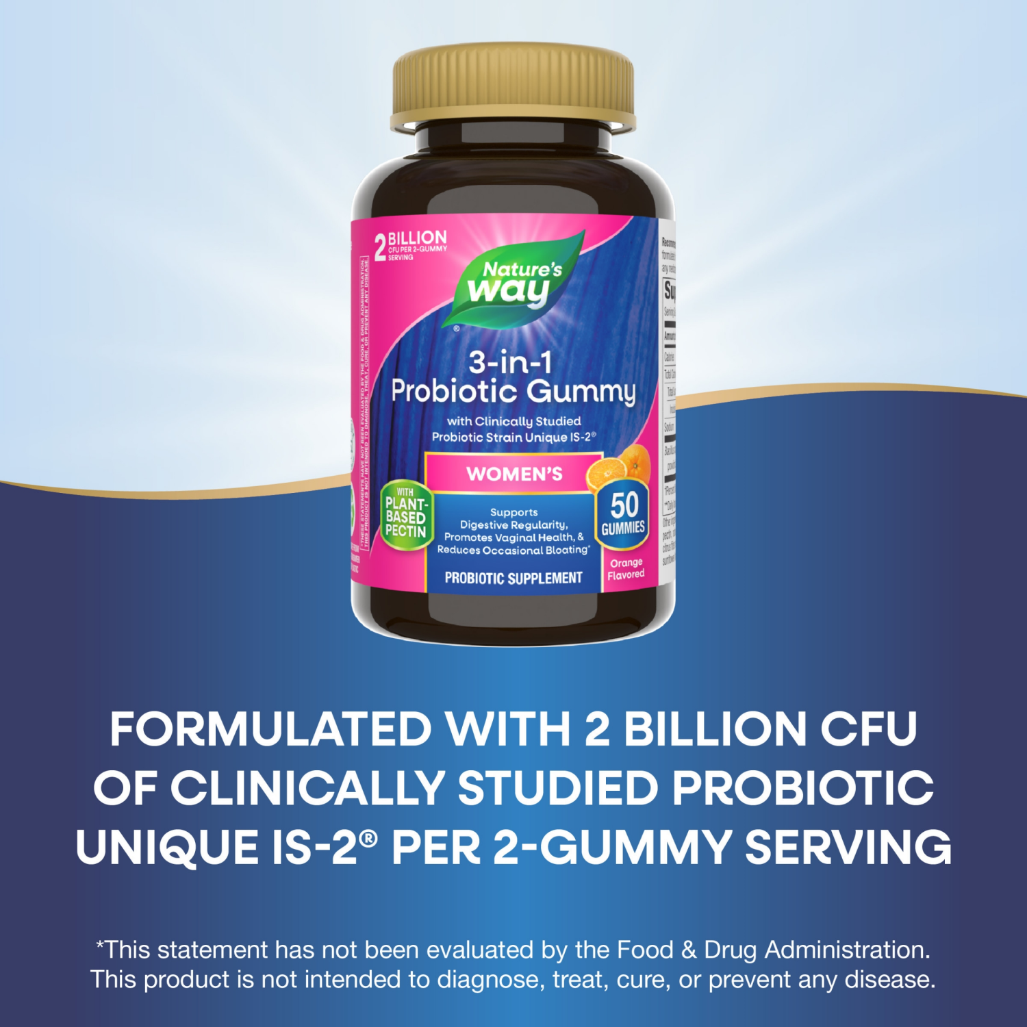 slide 5 of 5, Nature's Way 3-in-1 Women's Orange Flavored Probiotic Gummy 50 Gummies, 50 ct