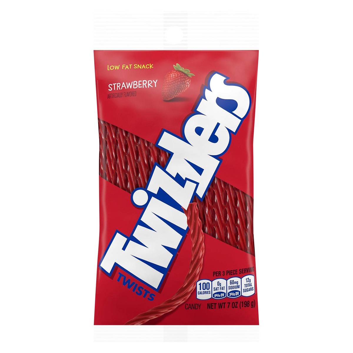 slide 1 of 3, TWIZZLERS Twists Strawberry Flavored Chewy Candy, Low Fat, 7 oz, Bag, 7 oz