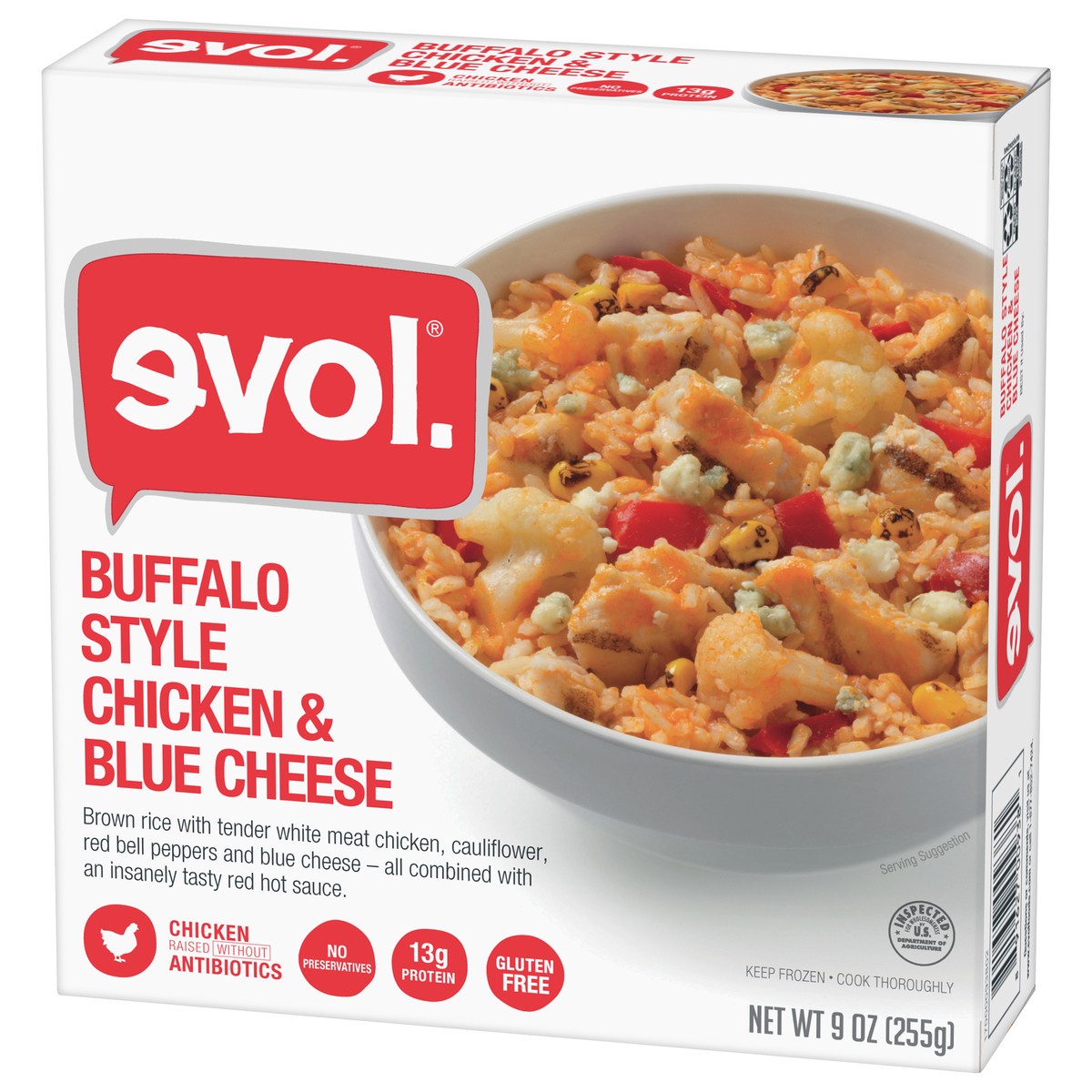 slide 9 of 12, EVOL Evol Buffalo Style Chicken & Blue Cheese, Gluten Free, Single Serve Frozen Meal, 9 oz., 9 oz