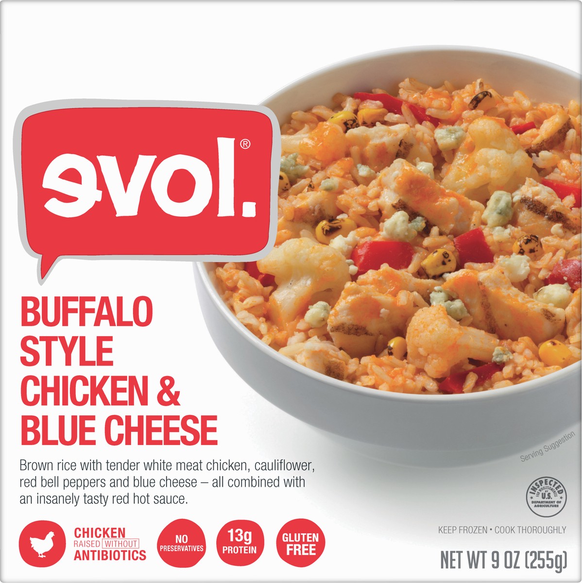 slide 11 of 12, EVOL Evol Buffalo Style Chicken & Blue Cheese, Gluten Free, Single Serve Frozen Meal, 9 oz., 9 oz