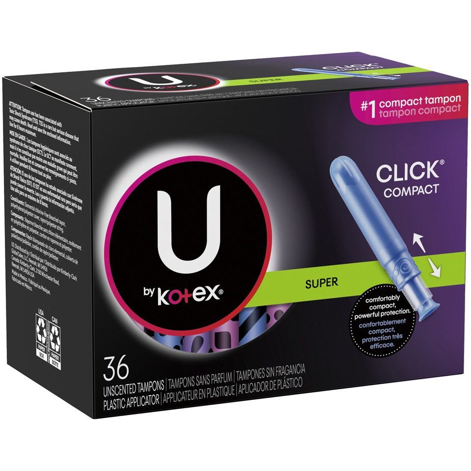 slide 2 of 3, U By Kotex Click Super Absorbency Unscented Compact Tampons, 36 ct