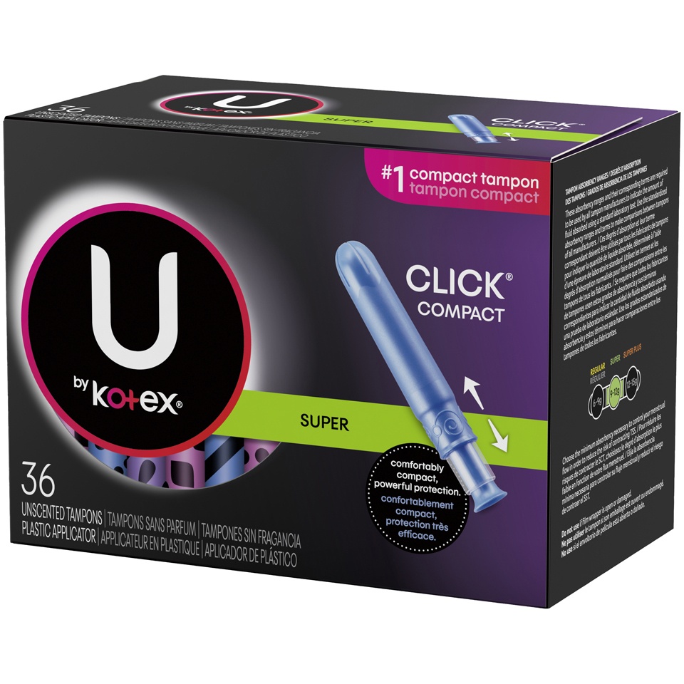 slide 3 of 3, U By Kotex Click Super Absorbency Unscented Compact Tampons, 36 ct