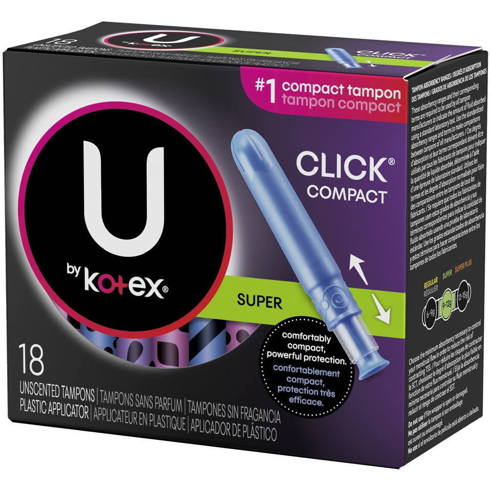 slide 3 of 3, U by Kotex Click Super Unscented Tampons, 18 ct