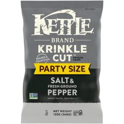 Kettle Brand Potato Chips, Krinkle Cut, Salt & Ground Pepper Kettle Chips, Party Size, 13 Oz