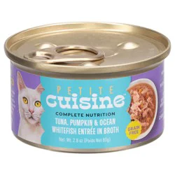 Petite Cuisine Grain Free Tuna, Pumpkin & Ocean Whitefish Entree in Broth Cat Food 2.8 oz