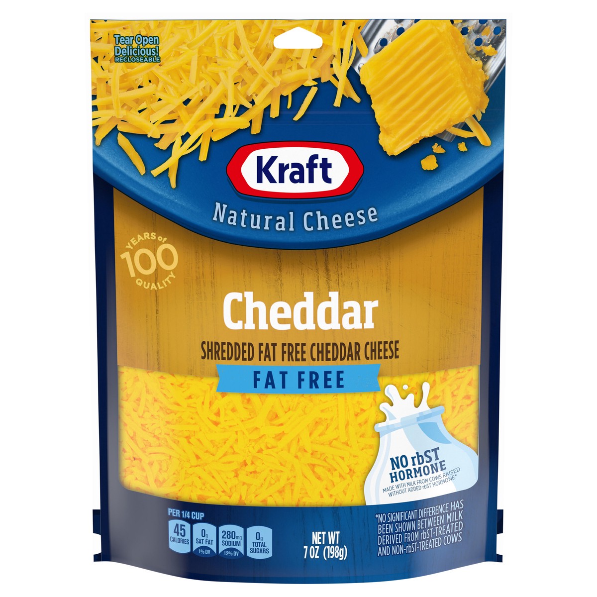 slide 1 of 10, Kraft Cheddar Fat Free Shredded Cheese, 7 oz Bag, 7 oz