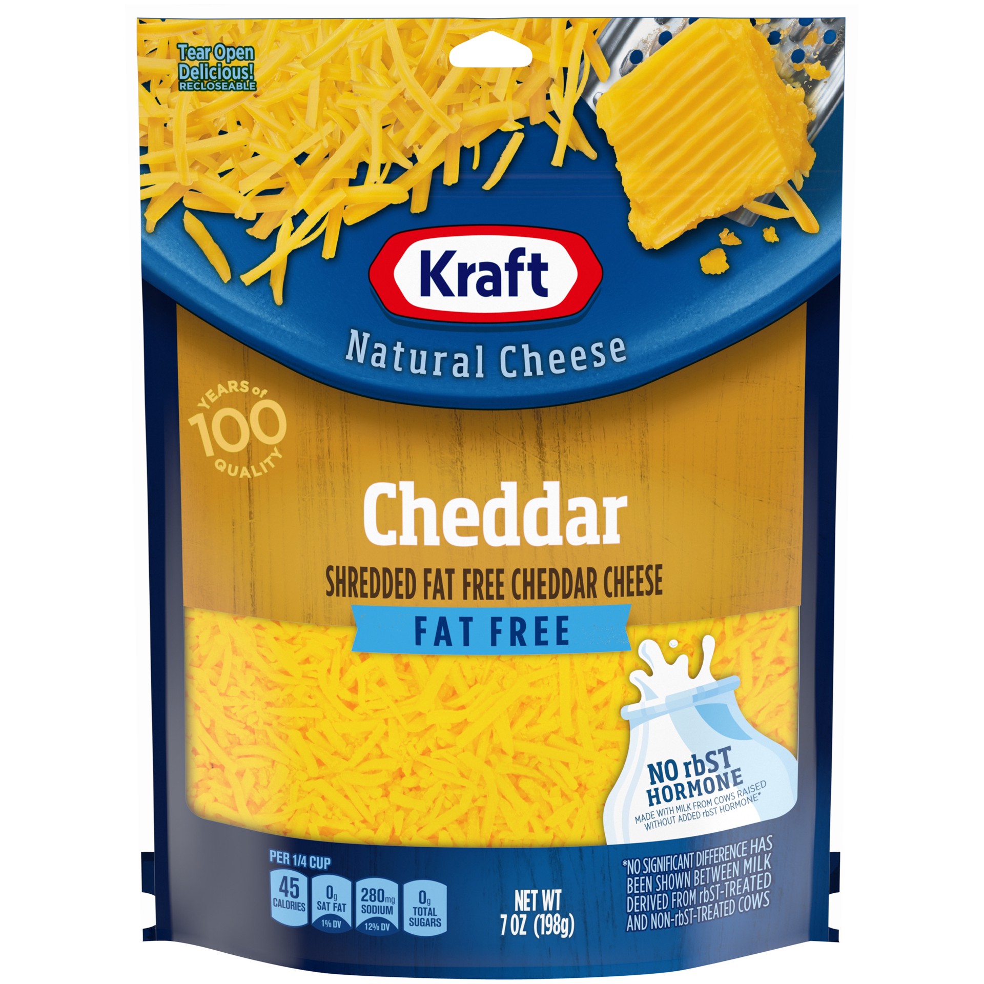 slide 1 of 10, Kraft Cheddar Fat Free Shredded Cheese, 7 oz Bag, 7 oz