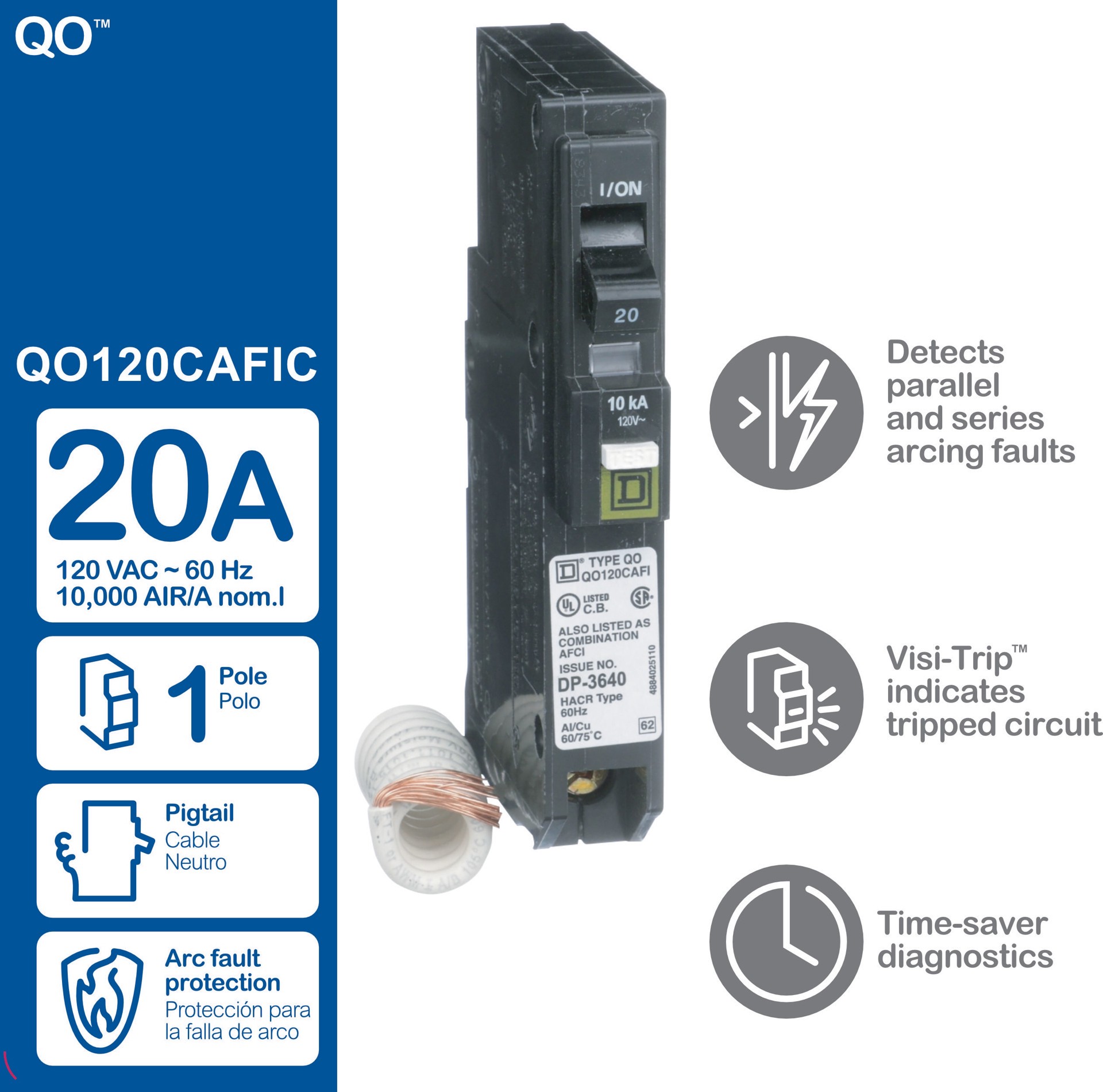 slide 5 of 5, Square D QO 20-amp 1 -Pole Combination arc fault Circuit Breaker, 1 ct