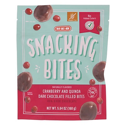 slide 1 of 1, H-E-B Cranberry and Quinoa Dark Chocolate Filled Snacking Bites, 5.64 oz