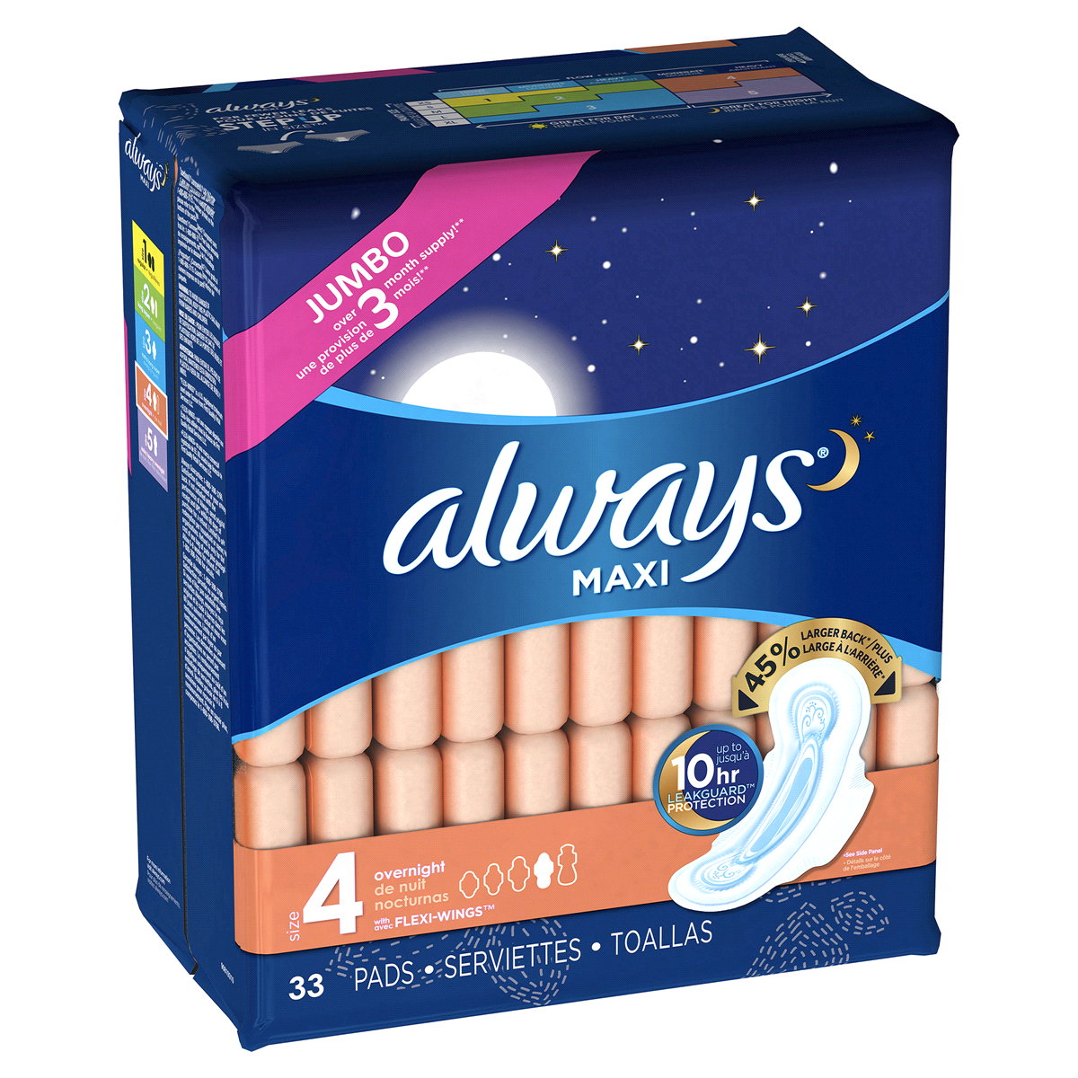 Always ZZZ Overnight Pads Size 6 Unscented with Wings - Shop Pads & Liners  at H-E-B
