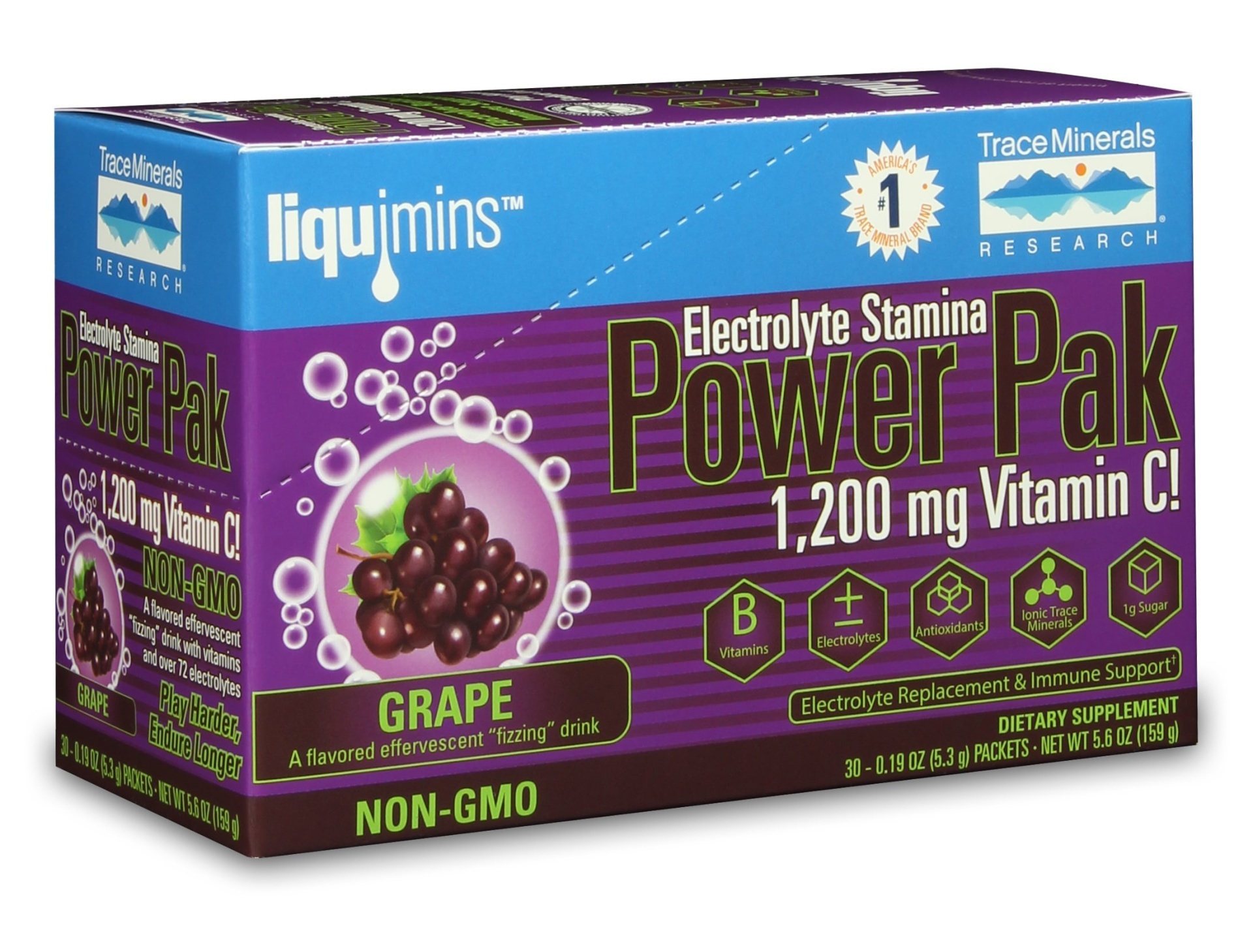 slide 1 of 1, Trace Minerals Liquimins Grape Electrolyte Stamina Power Pak, 30 ct