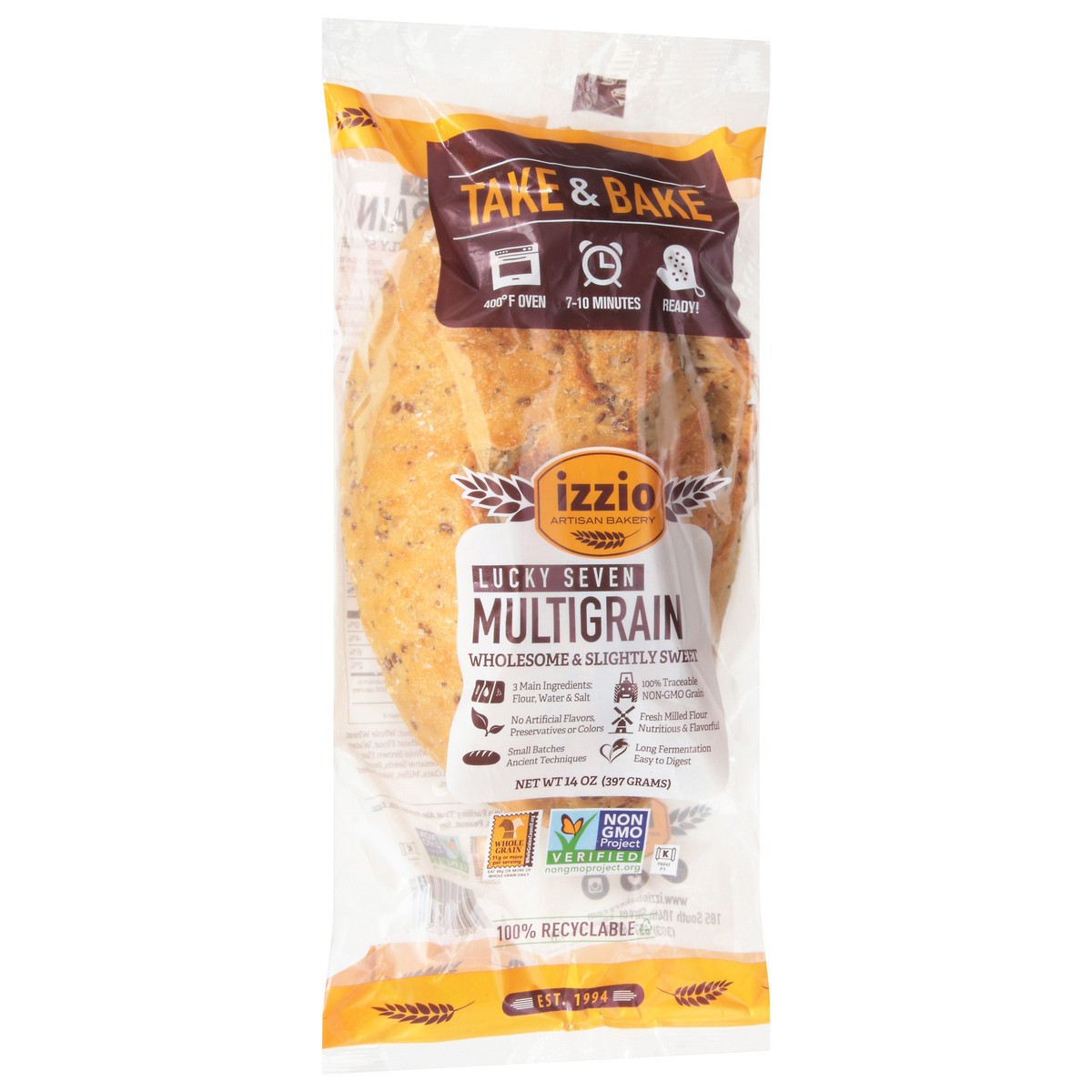 slide 2 of 14, Izzio Artisan Bakery Lucky Seven Multigrain Bread 14 oz, 14 oz
