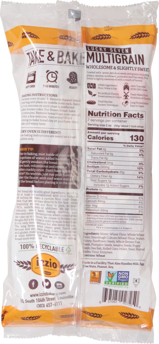 slide 9 of 14, Izzio Artisan Bakery Lucky Seven Multigrain Bread 14 oz, 14 oz